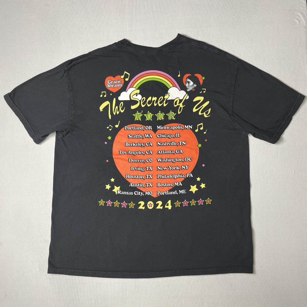 Gracie Abrams Shirt Mens 2XL Black The Secret Of Us Tour 2024 Concert Tee Music